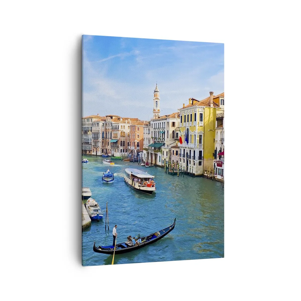 Impression sur toile - Image sur toile - Un canal vénitien avec une gondole et des bâtiments colorés - 70x100cm - Trafic de rue unique au monde - Décoration murale moderne pour le salon et la chambre ARTTOR