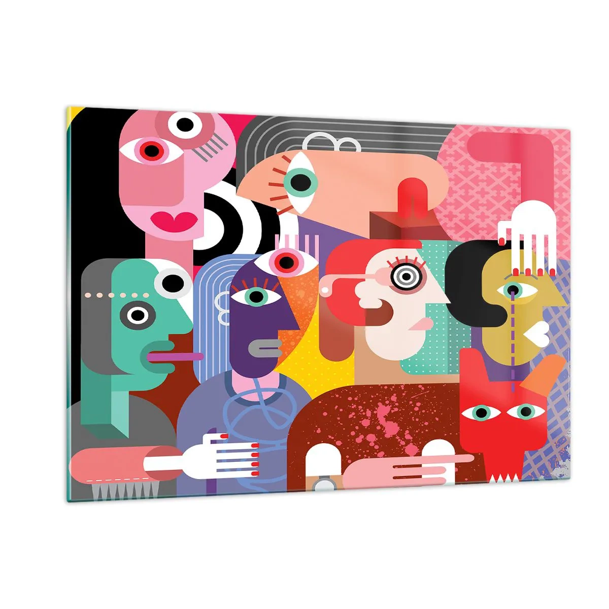 Impression sur verre - Image sur verre - Composition abstraite de visages aux couleurs vives - 120x80cm - Nous par M. Picasso - Décoration murale moderne pour le salon et la chambre ARTTOR