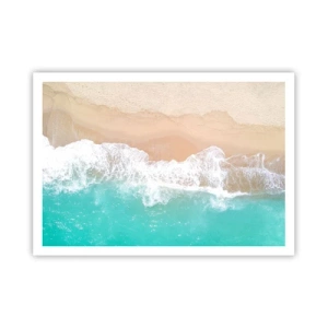 Affiche - Poster - Vue plongeante sur une plage aux eaux turquoise et aux vagues douces - 100x70cm - Caresse de l'océan - Décoration murale moderne pour le salon et la chambre ARTTOR