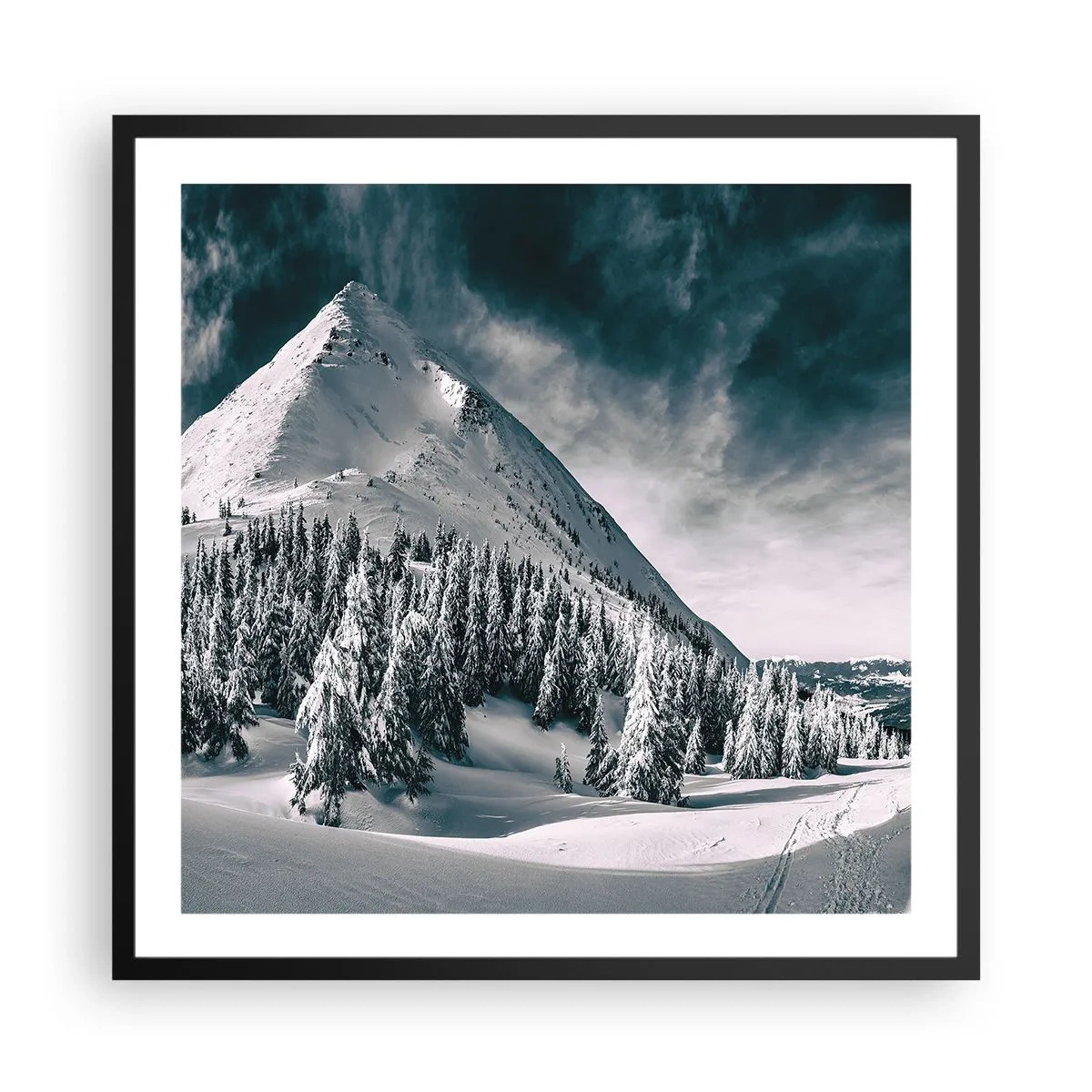 Affiche dans un cadre noir - Poster - Le pays de la neige et de la glace - 60x60 cm