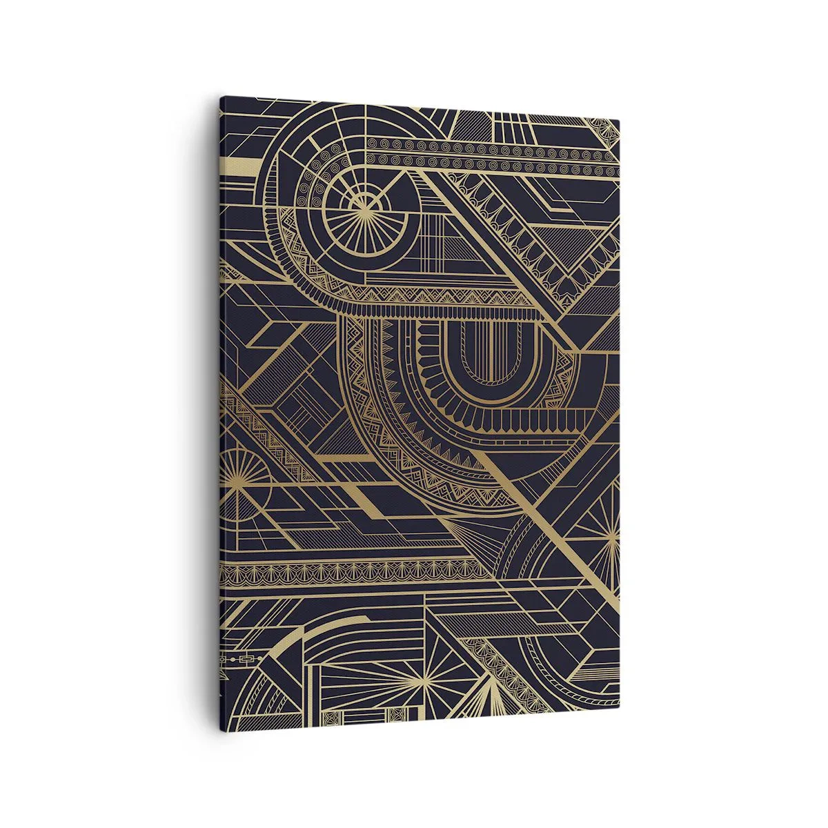 Impression sur toile - Image sur toile - Motifs géométriques dorés sur fond noir dans le style Art Déco - 50x70cm - Concept, idée, plan - Décoration murale moderne pour le salon et la chambre ARTTOR