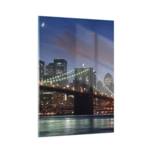 Impression sur verre - Image sur verre - Panorama de la ville avec le pont illuminé par les lumières nocturnes - 50x70cm - Nuit rougeoyante - Décoration murale moderne pour le salon et la chambre ARTTOR