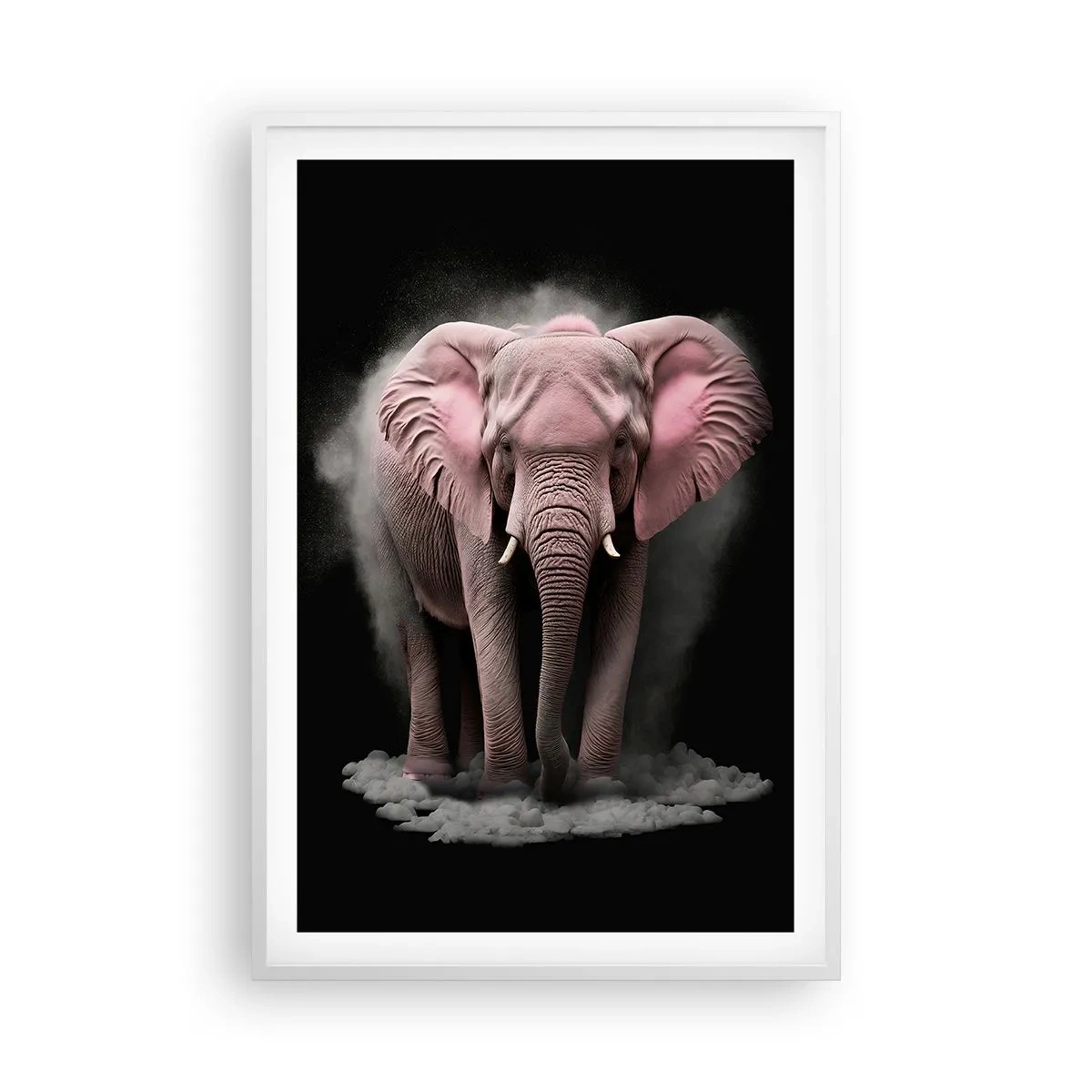 Affiche dans un cadre blanc - Poster - Ne pensez pas à un éléphant rose ! - 61x91 cm