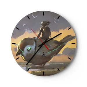 Horloge murale - Pendule murale - Une figure sur un oiseau mécanique dans un paysage fantastique - 30x30cm - Un arrêt sur un voyage fantastique - Décoration murale moderne pour le salon, la cuisine et la chambre ARTTOR