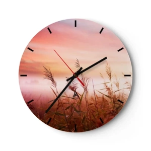 Horloge murale - Pendule murale - Un champ d'herbe à l'aube dans des tons chauds de rose et d'orange - 30x30cm - Cerfs-volants, pissenlits, vent - Décoration murale moderne pour le salon, la cuisine et la chambre ARTTOR