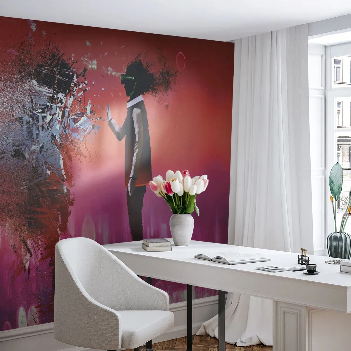 Papier Peint Photo Premium Sand - Réalité numérique et désintégration des personnages dans une vision futuriste - 100x70cm - Pouvez-vous regarder à l'intérieur de vous-même ? - Décoration murale moderne pour le salon et la chambre ARTTOR