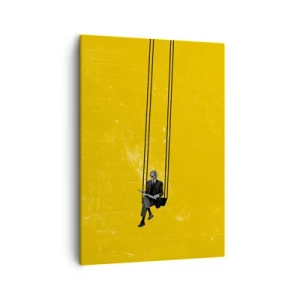 Impression sur toile - Image sur toile - Une personne sur une balançoire sur un fond jaune intense - 50x70cm - Un jour comme tous les jours - Décoration murale moderne pour le salon et la chambre ARTTOR