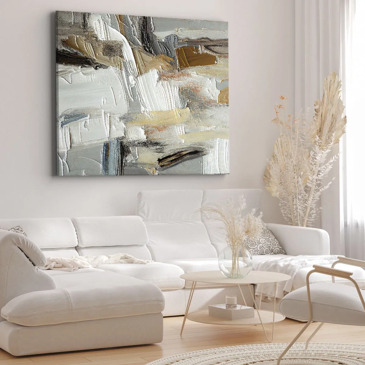 Impression sur toile - Image sur toile - Abstraction texturale dans des tons terre et blanc - 120x80cm - Couches colorées - Décoration murale moderne pour le salon et la chambre ARTTOR