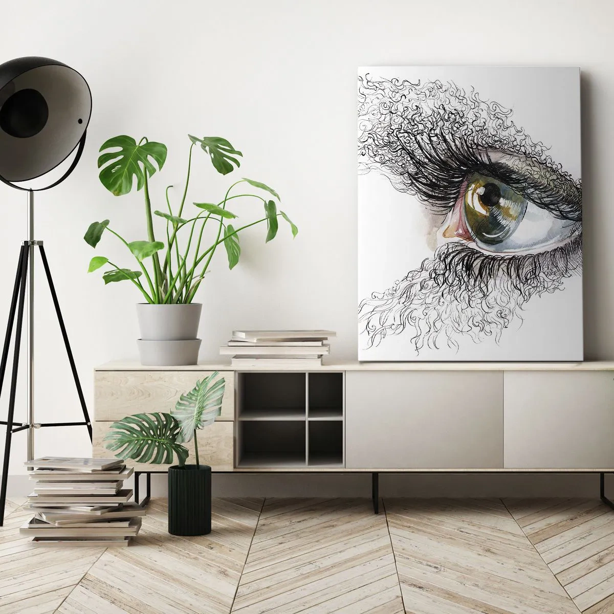 Impression sur toile - Image sur toile - Un œil artistique avec un iris jaune-vert et des détails complexes. - 50x70cm - Regarde droit dans l'âme - Décoration murale moderne pour le salon et la chambre ARTTOR