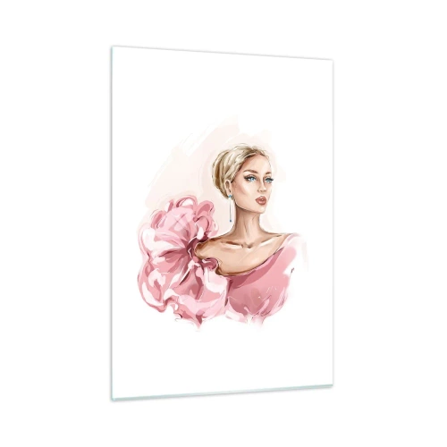 Impression sur verre - Image sur verre - Portrait stylisé d'une femme en robe rose - 50x70cm - Comme peinte... - Décoration murale moderne pour le salon et la chambre ARTTOR