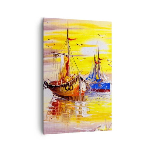 Impression sur toile - Image sur toile - Une scène picturale de bateaux sur une mer calme - 80x120cm - Un repos bien mérité au port - Décoration murale moderne pour le salon et la chambre ARTTOR