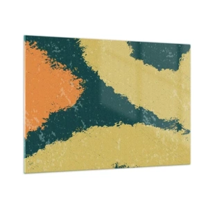Impression sur verre - Image sur verre - Une abstraction fluide en moutarde, vert et orange. - 100x70cm - Abstraction – mouvement lent - Décoration murale moderne pour le salon et la chambre ARTTOR