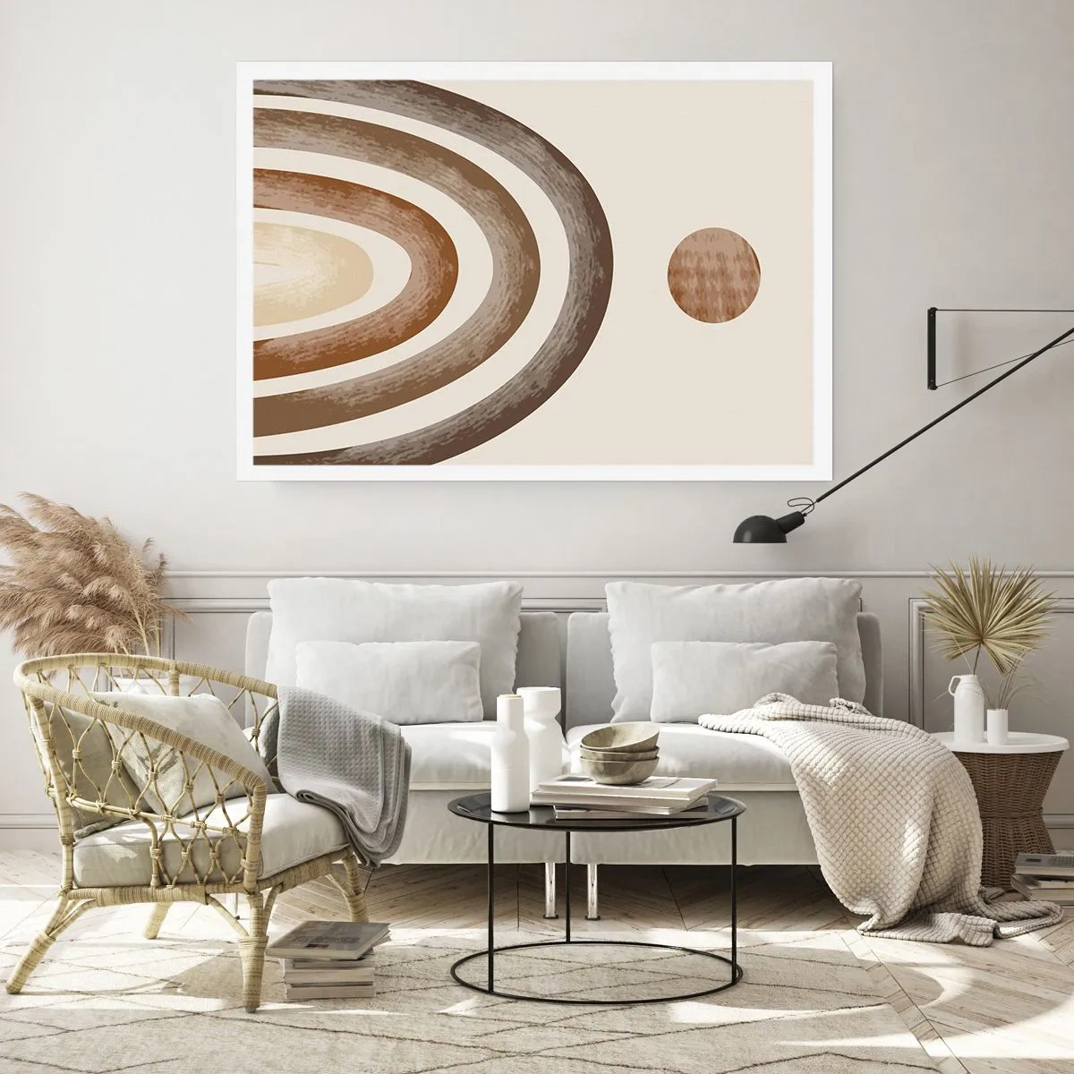 Affiche - Poster - Motif planétaire géométrique dans les tons de marron - 100x70cm - Dans une galaxie lointaine - Décoration murale moderne pour le salon et la chambre ARTTOR