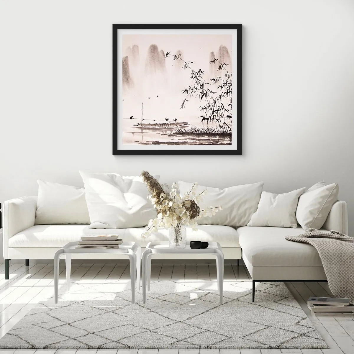 Affiche dans un cadre noir - Poster - Le silence des rizières - 50x50 cm