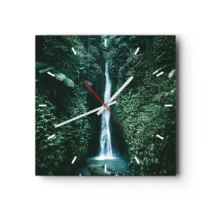 Horloge murale - Pendule murale - Une cascade entourée d'une végétation tropicale dense - 30x30cm - Fontaine tropicale - Décoration murale moderne pour le salon et la chambre ARTTOR