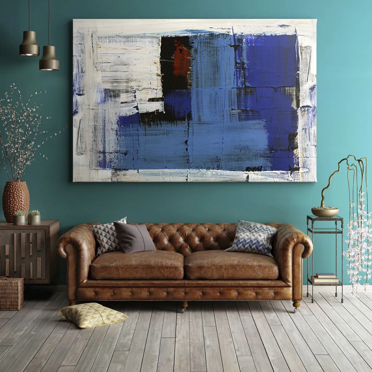Impression sur toile - Image sur toile - Composition abstraite dans les tons de bleu et de blanc - 100x70cm - Secret de bleu - Décoration murale moderne pour le salon et la chambre ARTTOR