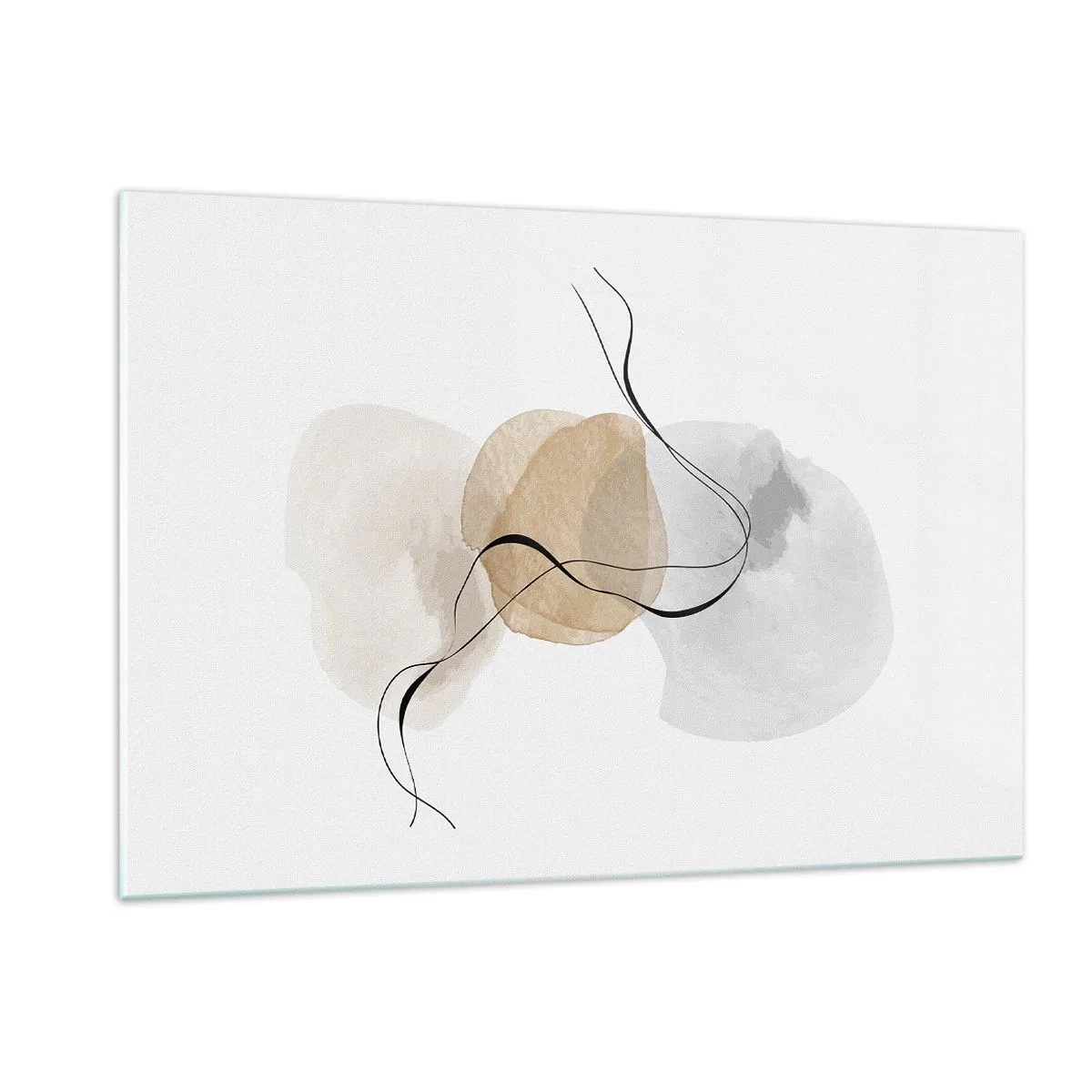 Impression sur verre - Image sur verre - Une abstraction subtile avec des taches pastel et des lignes noires. - 120x80cm - Perles d'air - Décoration murale moderne pour le salon et la chambre ARTTOR