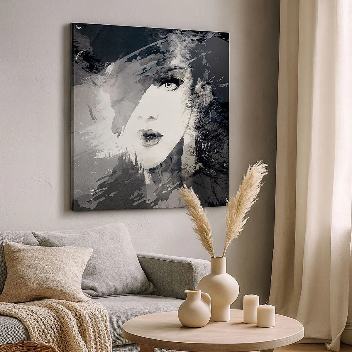 Impression sur toile - Image sur toile - Derrière un voile gris - 30x30 cm