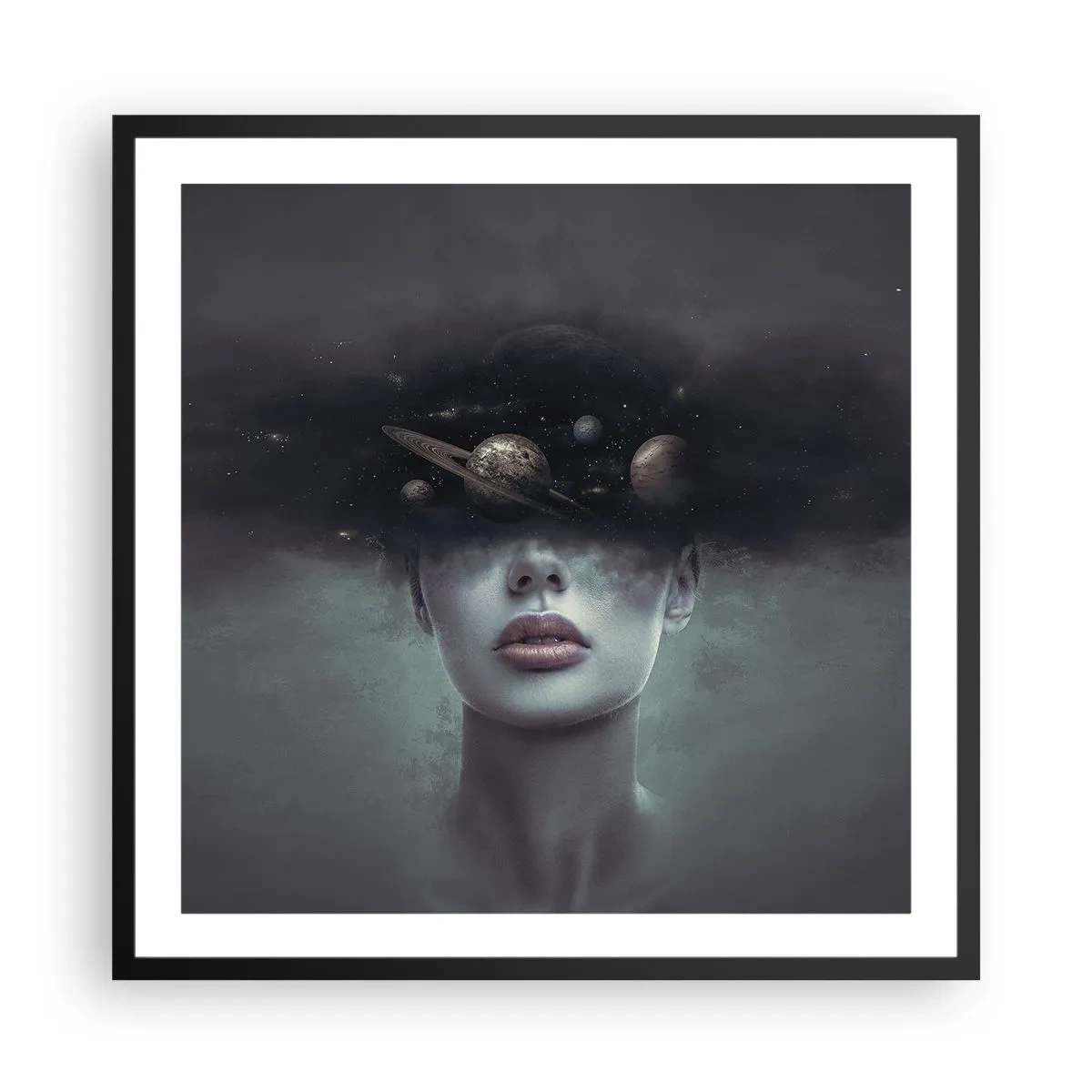 Affiche dans un cadre noir - Poster - Et les planètes deviennent folles... - 60x60 cm