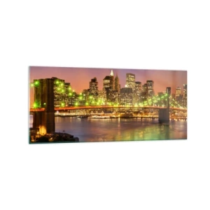 Impression sur verre - Image sur verre - Pont illuminé dans une ville moderne la nuit - 120x50cm - Ici la lumière ne s'éteint jamais - Décoration murale moderne pour le salon et la chambre ARTTOR