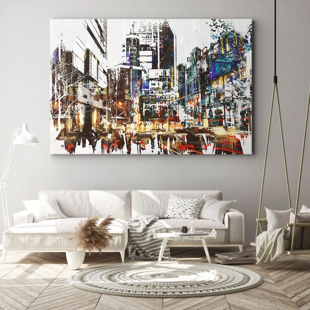 Impression sur toile - Image sur toile - Un paysage urbain moderne dans un style artistique - 100x70cm - Une ville chatoyante - Décoration murale moderne pour le salon et la chambre ARTTOR