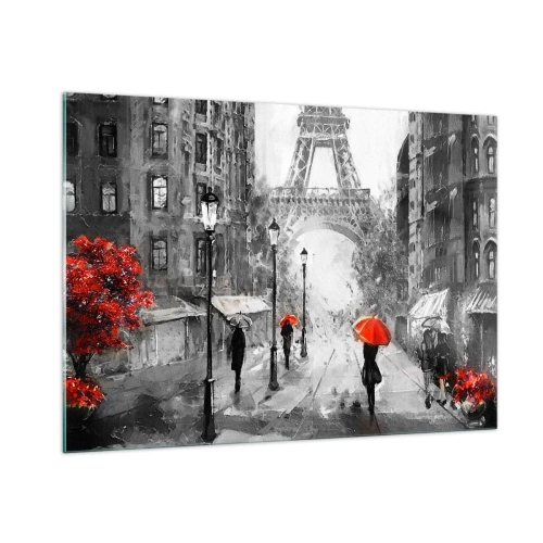 Impression sur verre - Image sur verre - La Tour Eiffel dans un paysage monochrome aux accents rouges - 100x70cm - Tous les chemins mènent à elle - Décoration murale moderne pour le salon et la chambre ARTTOR