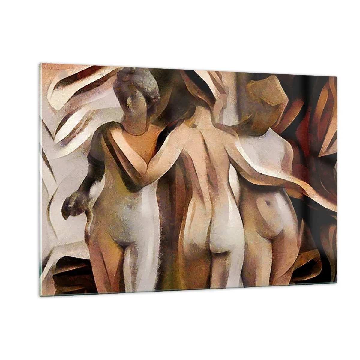 Impression sur verre - Image sur verre - Composition abstraite à trois figures - 120x80cm - Trois Grâces 2.0 - Décoration murale moderne pour le salon et la chambre ARTTOR