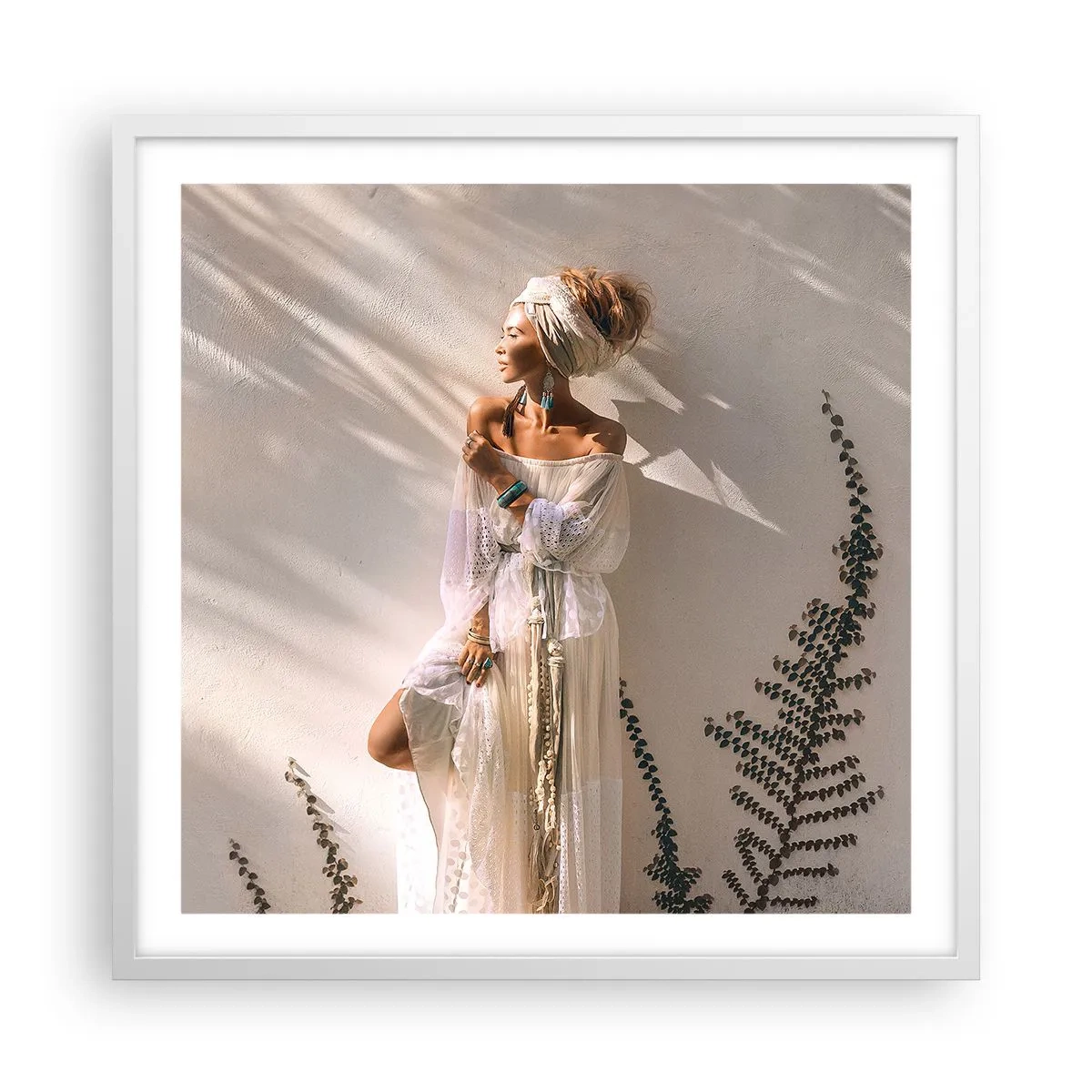 Affiche dans un cadre blanc - Poster - Le soleil et la fille - 60x60 cm