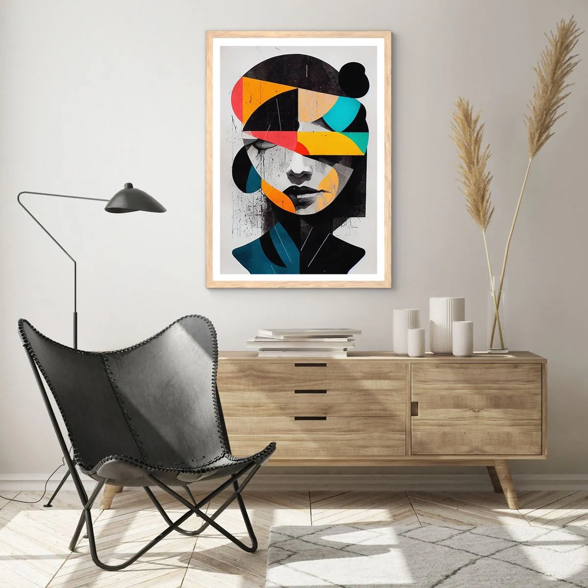Affiche dans un chêne clair - Poster - Portrait intérieur multicolore - 50x70 cm