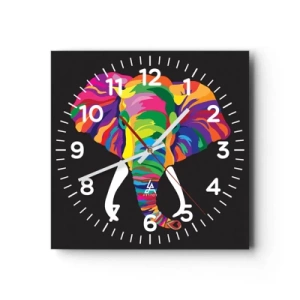 Horloge murale - Pendule murale - L'éléphant qui aimait se baigner dans un arc-en-ciel - 30x30 cm