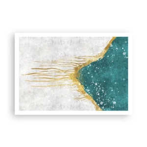 Affiche - Poster - Une composition abstraite dans des tons d'or et de turquoise - 100x70cm - Marée dorée - Décoration murale moderne pour le salon et la chambre ARTTOR