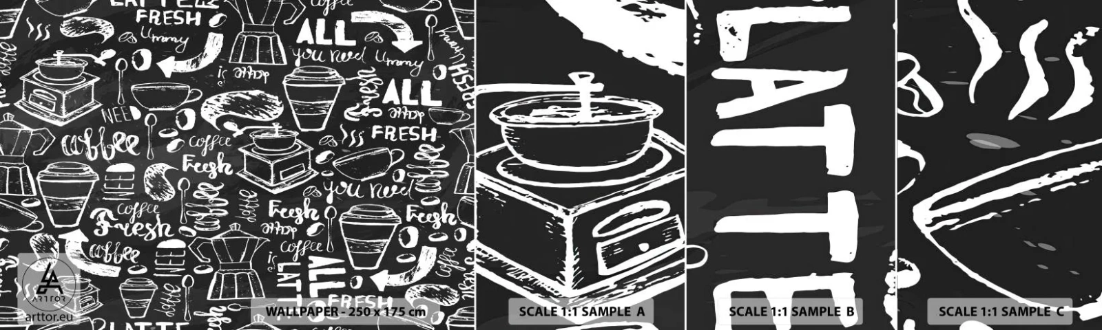 Échantillon de Papier Peint Autocollant Deluxe Sticker - Tout ce dont tu as besoin c'est… - La gastronomie, Mural, Graffiti - 100x30 cm