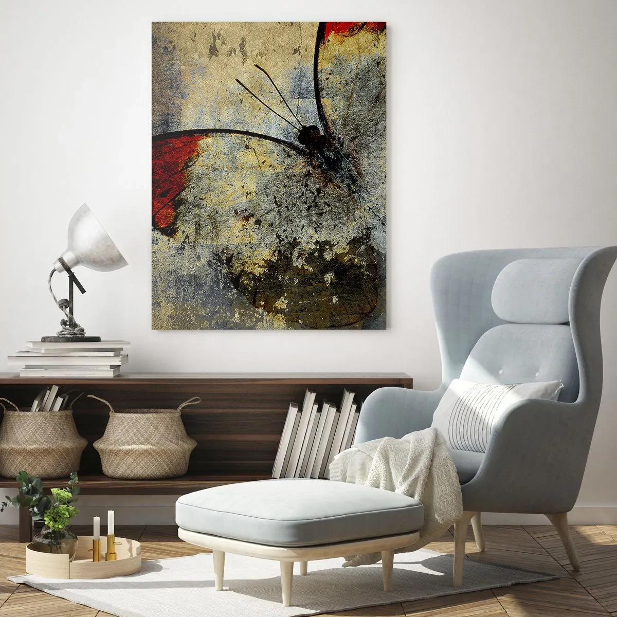 Impression sur verre - Image sur verre - Papillon abstrait sur fond vieilli - 50x70cm - Regarde avant que je disparaisse - Décoration murale moderne pour le salon et la chambre ARTTOR