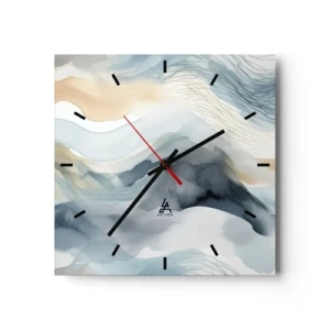 Horloge murale - Pendule murale - Une abstraction délicate avec un motif de montagne dans des tons pastel. - 30x30cm - Abstraction enneigée et brumeuse - Décoration murale moderne pour le salon et la chambre ARTTOR