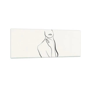 Impression sur verre - Image sur verre - Un croquis minimaliste de la silhouette d'une femme sur un fond clair. - 140x50cm - Vague de mélancolie - Décoration murale moderne pour le salon et la chambre ARTTOR