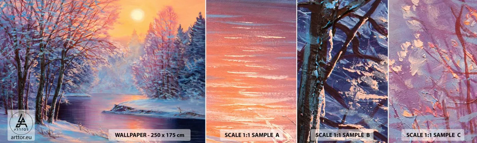 Échantillon de Papier Peint Autocollant Deluxe Sticker - Couleurs d'hiver - Paysage, Rivière, Forêt - 100x30 cm