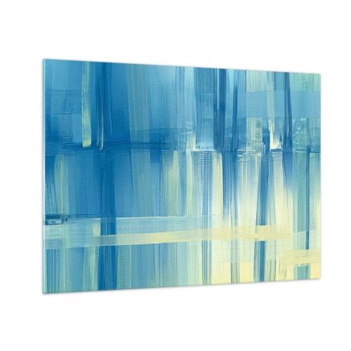 Impression sur verre - Image sur verre - Coups de pinceau abstraits en turquoise et jaune - 70x50cm - Composition en turquoise - Décoration murale moderne pour le salon et la chambre ARTTOR