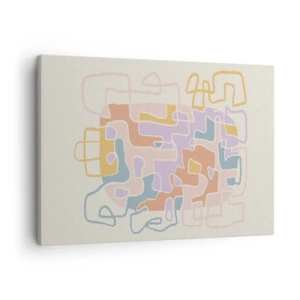 Impression sur toile - Image sur toile - Lignes abstraites pastel créant des motifs géométriques - 70x50cm - Labyrinthe – une aventure joyeuse - Décoration murale moderne pour le salon et la chambre ARTTOR