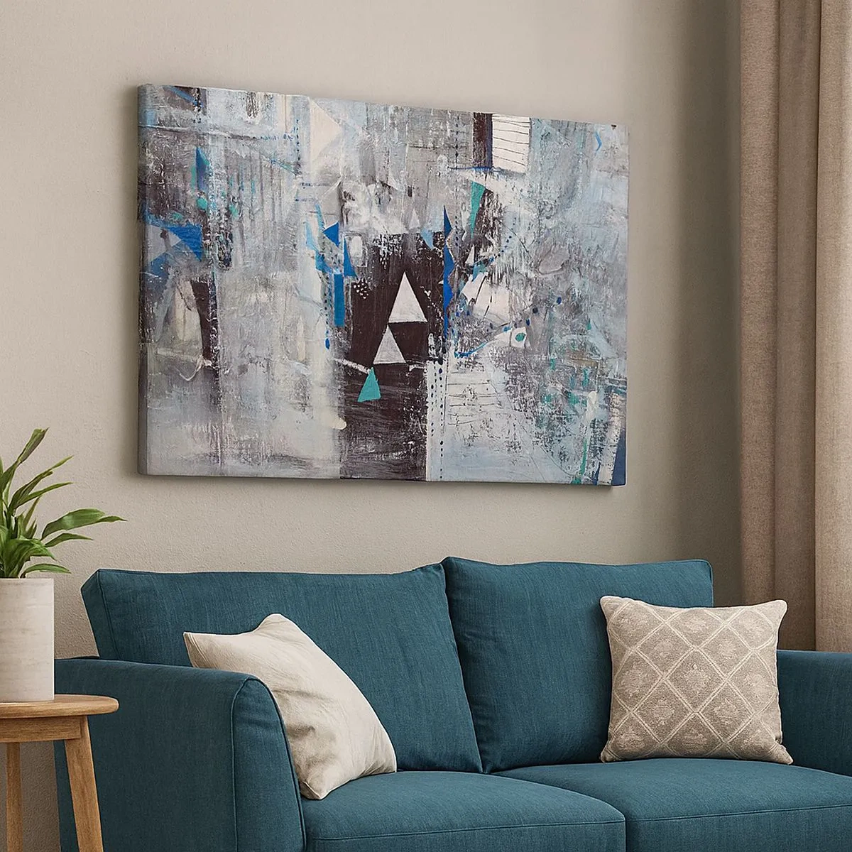 Impression sur toile - Image sur toile - Composition abstraite avec des triangles et des motifs géométriques - 70x50cm - Ordre prioritaire des triangles - Décoration murale moderne pour le salon et la chambre ARTTOR