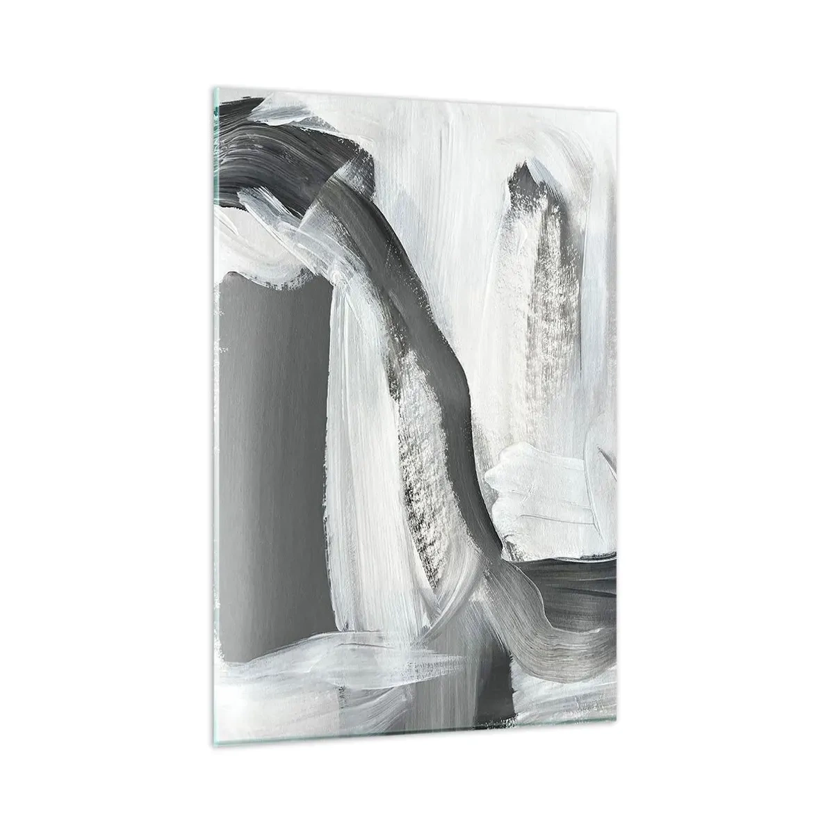Impression sur verre - Image sur verre - Abstraction grise et blanche avec des lignes dynamiques - 80x120cm - Un geste décisif - Décoration murale moderne pour le salon et la chambre ARTTOR