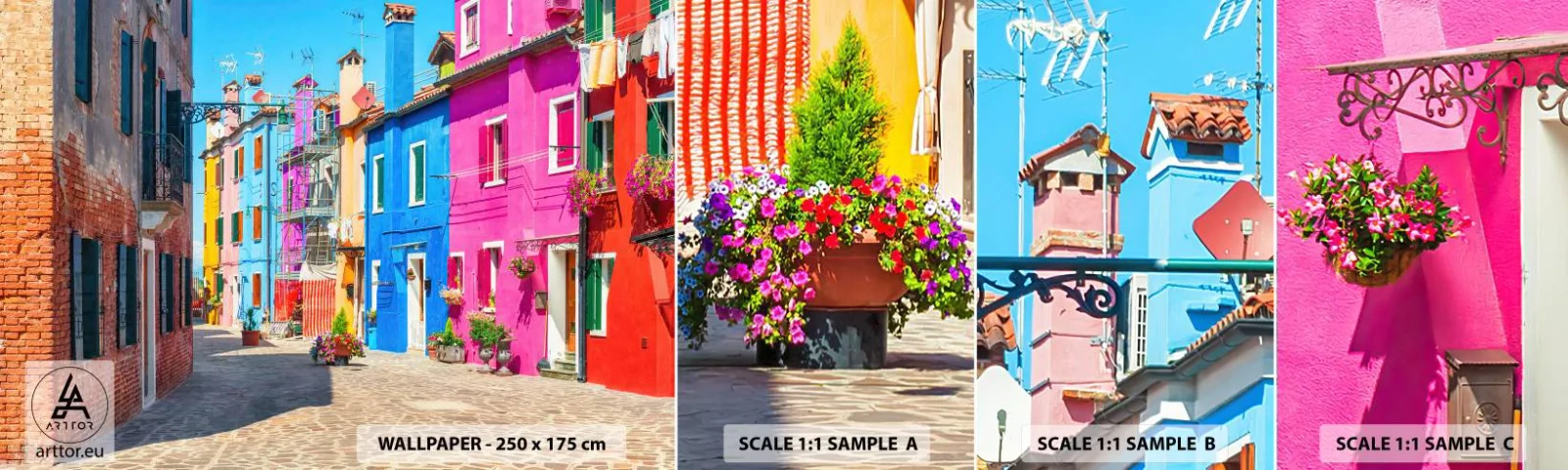 Échantillon de Papier Peint Autocollant Deluxe Sticker - Ville "Sous les perroquets" - Ville, Italie, Architecture - 100x30 cm