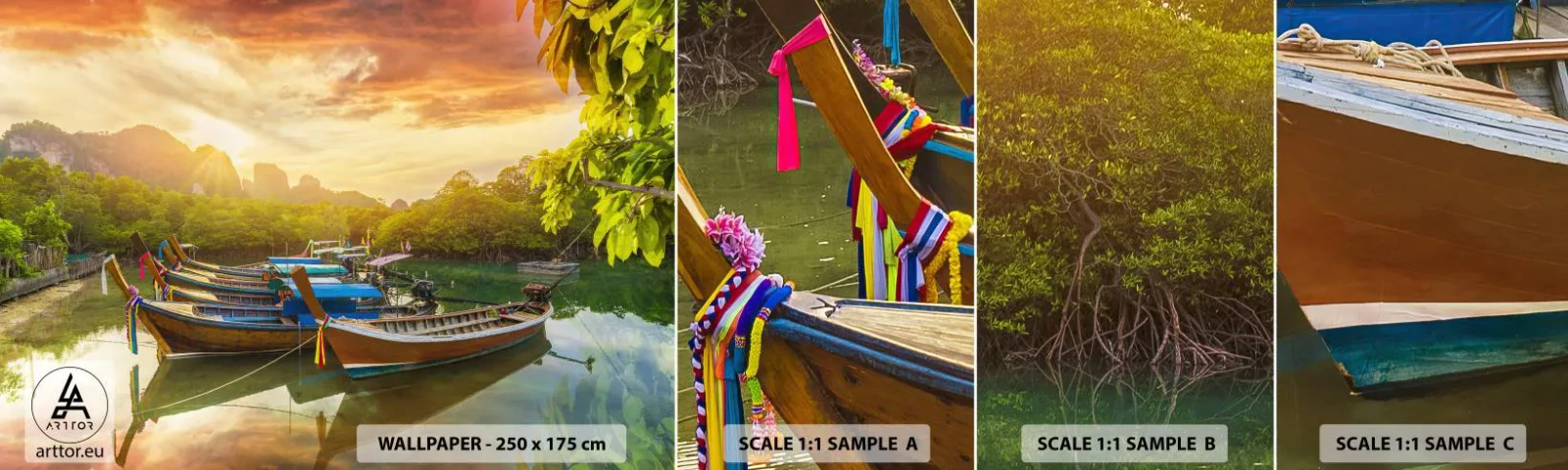 Échantillon de Papier Peint Autocollant Deluxe Sticker - Avant une journée chargée - Paysage, Thaïlande, Mer - 100x30 cm