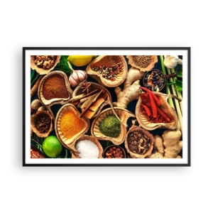 Affiche dans un cadre noir - Poster - Bols d'épices de différentes couleurs - 100x70cm - Prends ce que tu veux - Décoration murale moderne pour le salon et la chambre ARTTOR
