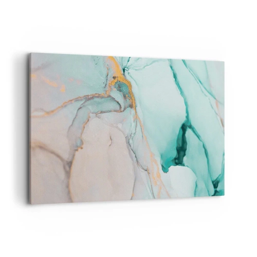 Impression sur toile - Image sur toile - Une composition abstraite dans des tons turquoise et or. - 100x70cm - Danse des formes et des couleurs - Décoration murale moderne pour le salon et la chambre ARTTOR