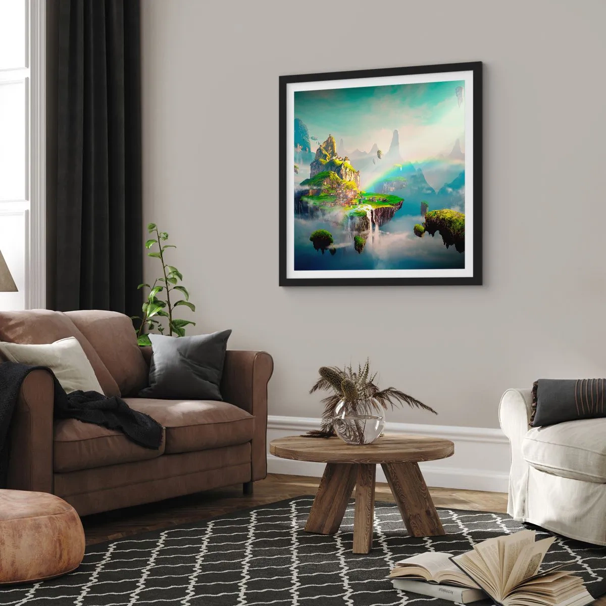 Affiche dans un cadre noir - Poster - Au milieu des cieux - îles du bonheur - 50x50 cm
