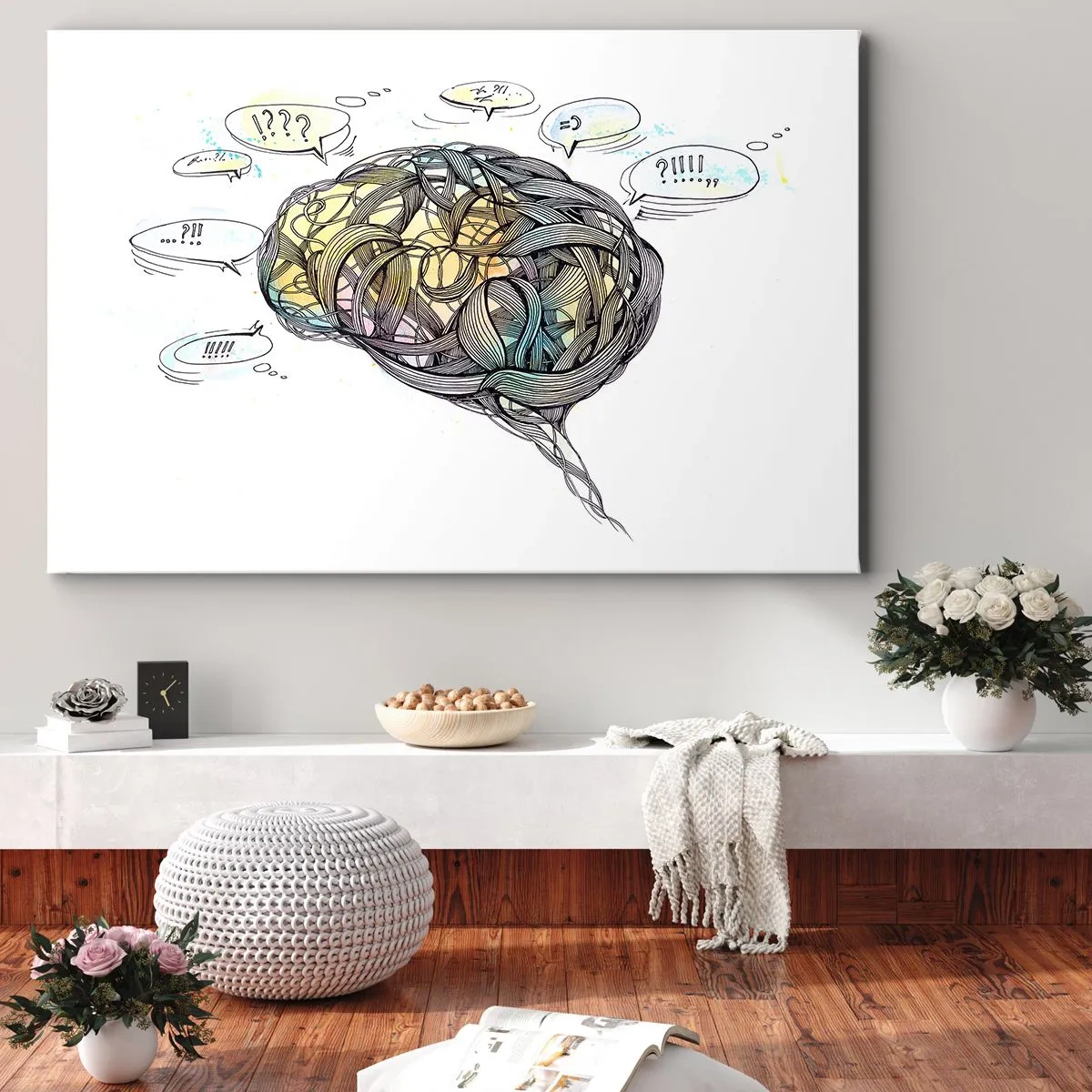 Impression sur toile - Image sur toile - Une vision artistique du cerveau avec des éléments colorés - 70x50cm - L'homme - un grand mystère - Décoration murale moderne pour le salon et la chambre ARTTOR