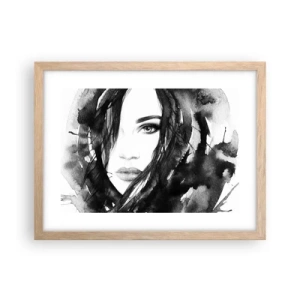 Affiche dans un chêne clair - Poster - Portrait d'une dame en noir et blanc - 40x30 cm