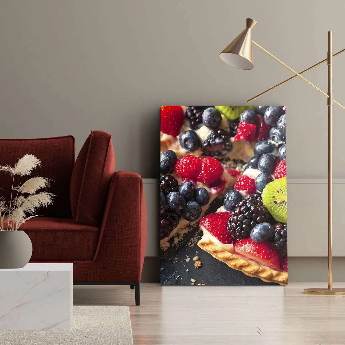 Impression sur toile - Image sur toile - Tarte colorée aux fruits et à la crème - 80x120cm - Dolce vita! - Décoration murale moderne pour le salon et la chambre ARTTOR