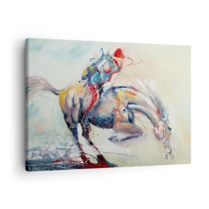 Impression sur toile - Image sur toile - Une image dynamique d'un cheval dans un style artistique abstrait. - 70x50cm - Accrochez-vous, nous décollons - Décoration murale moderne pour le salon et la chambre ARTTOR