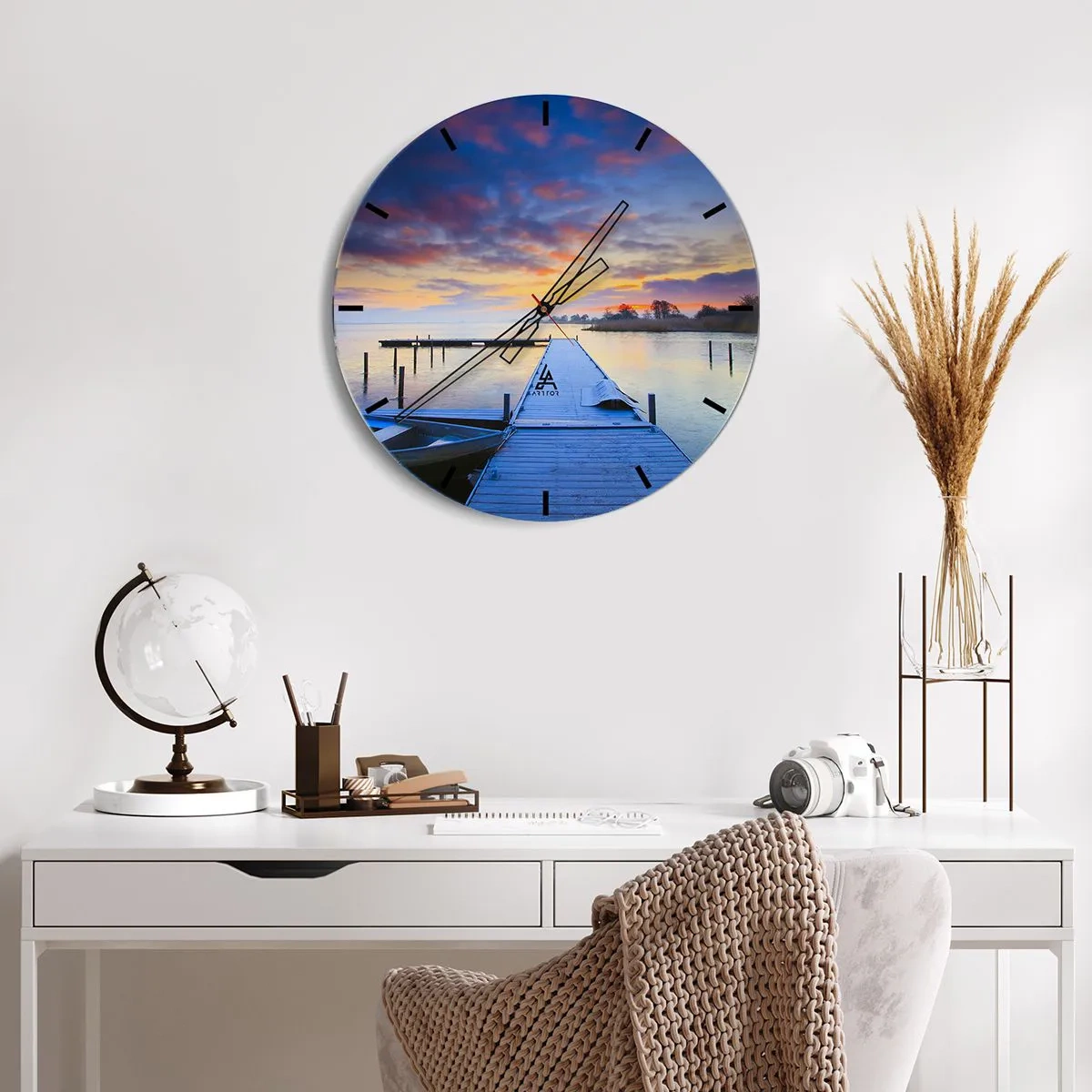 Horloge murale - Pendule murale - Calme violet-doré - 40x40 cm